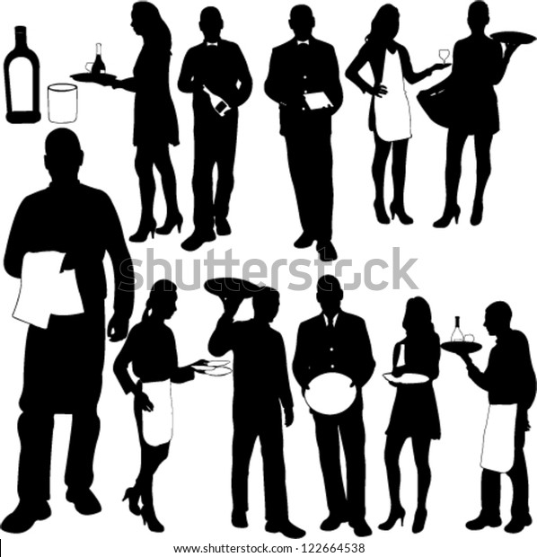 Waiters Waitresses Silhouette Collection Vector Stock Vector (Royalty ...