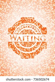 Waiting abstract orange mosaic emblem with background