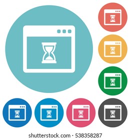 Waiting application flat white icons on round color backgrounds