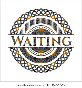 Waiting arabesque style emblem. arabic decoration.