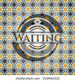 Waiting arabesque style emblem. arabic decoration.