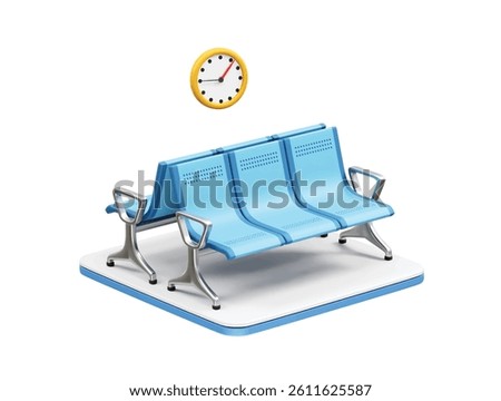 Waiting Area with Clock and Blue Seats icon illustration 3d render
