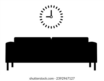 Waiting area icon with clock symbol. Empty waiting room vector. Icon set with armchair. Waiting room vector line icon, outline concept, linear sign. Vector illustration
