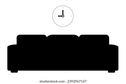 Icono de área de espera con símbolo de reloj. Vector vacío de la sala de espera. Icono con sillón. Icono de línea vector de sala de espera, concepto de contorno, signo lineal. Ilustración del vector
