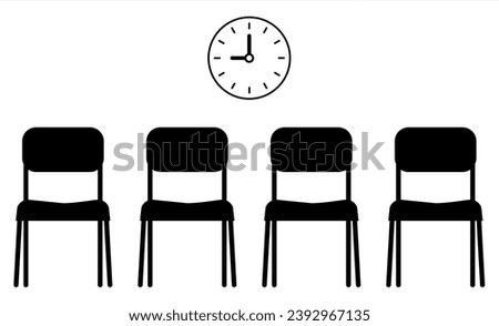 Waiting area icon with clock symbol. Empty waiting room vector. Icon set with armchair. Waiting room vector line icon, outline concept, linear sign. Vector illustration
