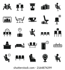 Waiting area icons set simple vector. Wait room. Area seat