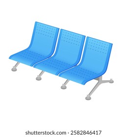 Waiting area stainless steel chair. Airport waiting chair. Lounge perforated metal seat. Three seat public chair. Office metal furniture
