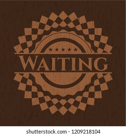 Waiting badge with wood background