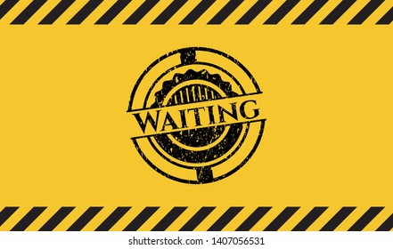 Waiting black grunge emblem with yellow background. Vector Illustration. Detailed.