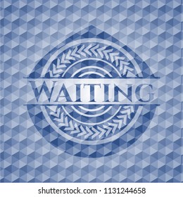 Waiting blue badge with geometric pattern.