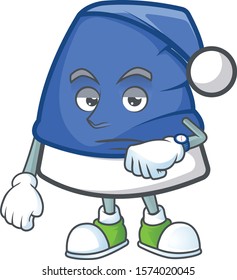 Waiting blue christmas hat on cartoon mascot style design