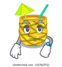 Waiting bottles pineapple juice on cartoon table
