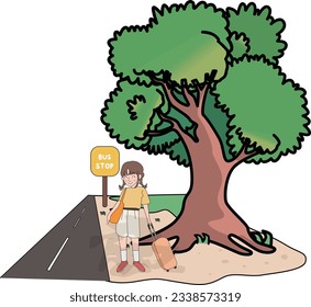 Esperando el autobús en la carretera