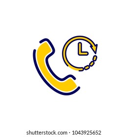 Icono de espera de llamada. Icono de llamada con signo de reloj. Icono de llamada y cuenta regresiva, fecha límite, programación, concepto de planificación. Icono del vector