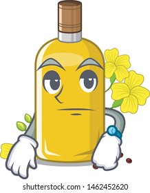 Waiting canola oil poured into cartoon glass