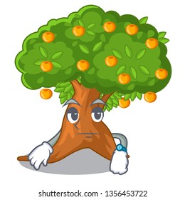 Waiting cartoon orange tree in the yard