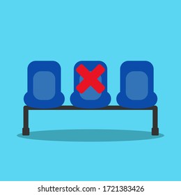 waiting chairs with cross sign marked , social distancing concept , vector , illustrator.