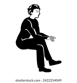 Waiting character sitting with crossed legs icon vector symbol. white background, illustration line drawing.