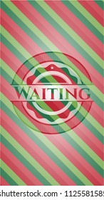 Waiting christmas colors style badge.