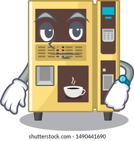 Waiting coffee vending machine in the cartoon