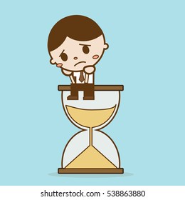 Waiting Concept. Businessman Sitting On Hourglass