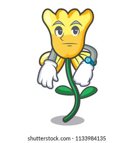 Waiting daffodil flower mascot cartoon