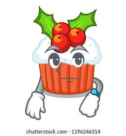 Waiting delicious christmas cupcakes isolated on mascot