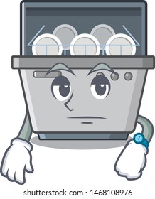Waiting dishwasher machine next to cartoon stove