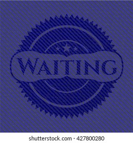 Waiting emblem with denim high quality background