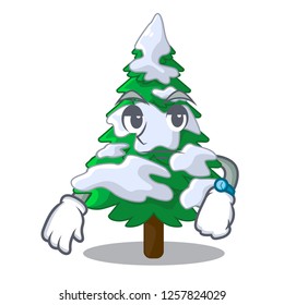 Waiting fir with snow christmas tree cartoon