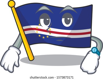 Waiting flag cape verde on cartoon character mascot design