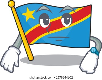 Waiting flag democratic republic on cartoon character mascot design
