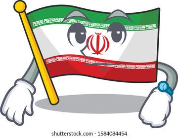 Waiting flag iran on cartoon character mascot design