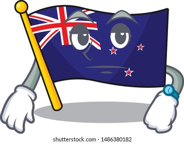 Waiting flag new zealand in cartoon drawer
