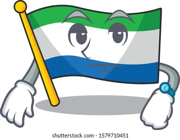 Waiting flag sierra leone on cartoon character mascot design