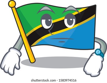 Waiting flag tanzania on cartoon character mascot design
