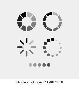 Waiting flat vector icons set. Stopwatch, hourglass, loader flat vector icons