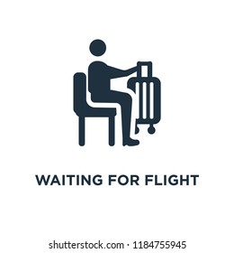 Waiting For Flight icon. Black filled vector illustration. Waiting For Flight symbol on white background. Can be used in web and mobile.