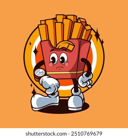 Waiting Fries Character Illustration Vintage and Retro Style