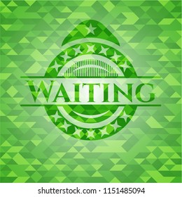 Waiting green emblem with mosaic background