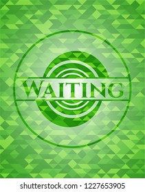 Waiting green emblem. Mosaic background