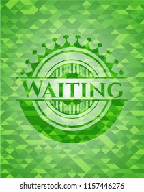 Waiting green emblem with mosaic ecological style background