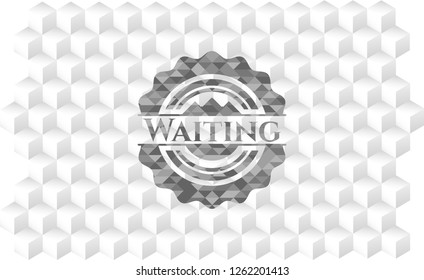 Waiting grey badge with geometric cube white background