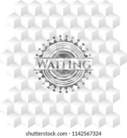 Waiting grey emblem with geometric cube white background