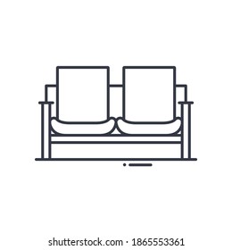 Waiting Hall Symbol, lineare einzelne Illustration, dünne Linie Vektorgrafik, Web-Design-Zeichen, Umrisssymbol mit bearbeitbarem Strich auf weißem Hintergrund.