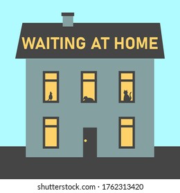 Waiting at home. Stay at home and waiting for their owner to come back by the window. Coronavirus outbreak stay at home time count down, people stay home wait until vaccine discover or all virus gone 