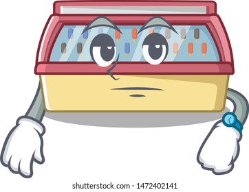 Waiting ice cream freezer in cartoon shop