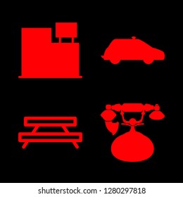 waiting icon set about old phone, taxi, hospital and rest area vector set
