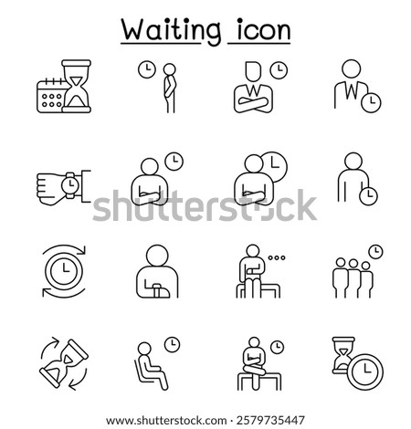 Waiting icon set in thin line style