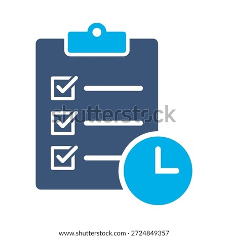 Waiting list icon blue flat vector design clipboard clock symbol schedule time appointment document medical graphic element sign